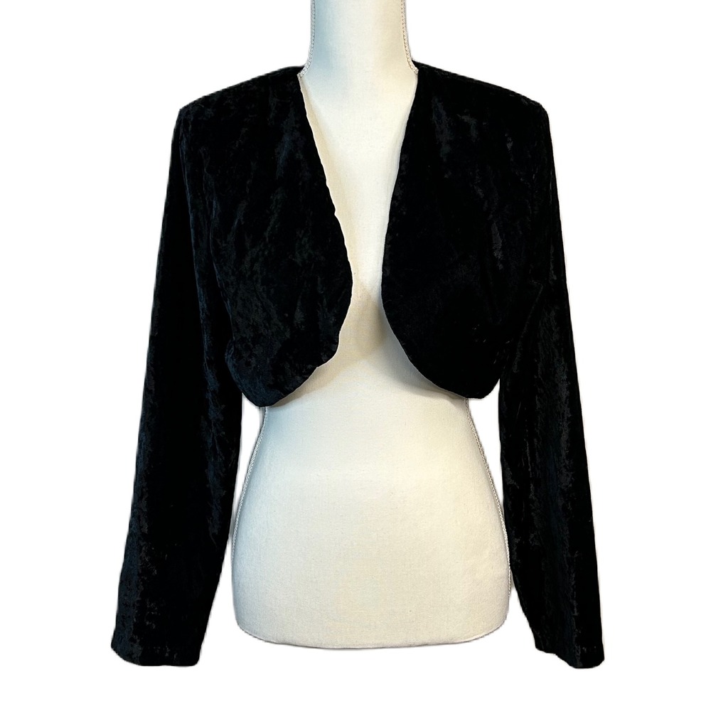 Vtg Steppin Out Black Crushed Velvet Bolero Jacket M Cropped Shrug Formal Party